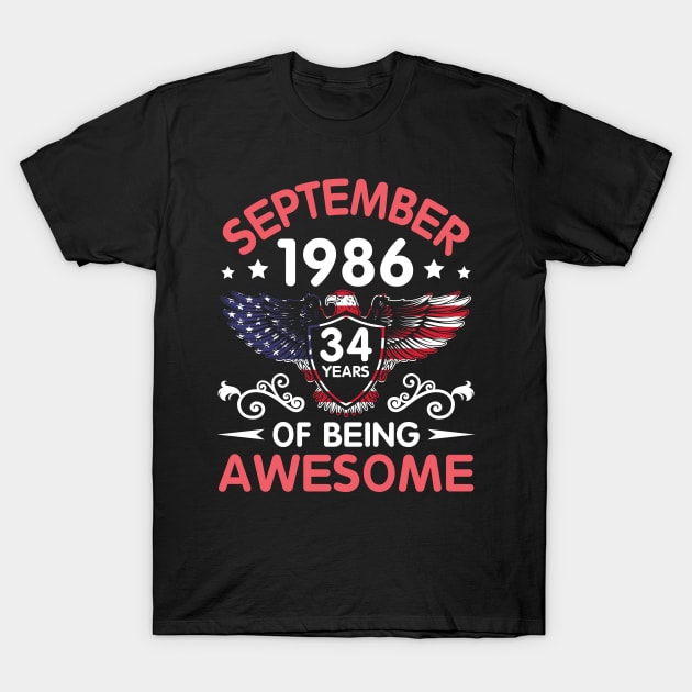 USA Eagle Was Born September 1986 Birthday 34 Years Of Being Awesome T-Shirt by Cowan79